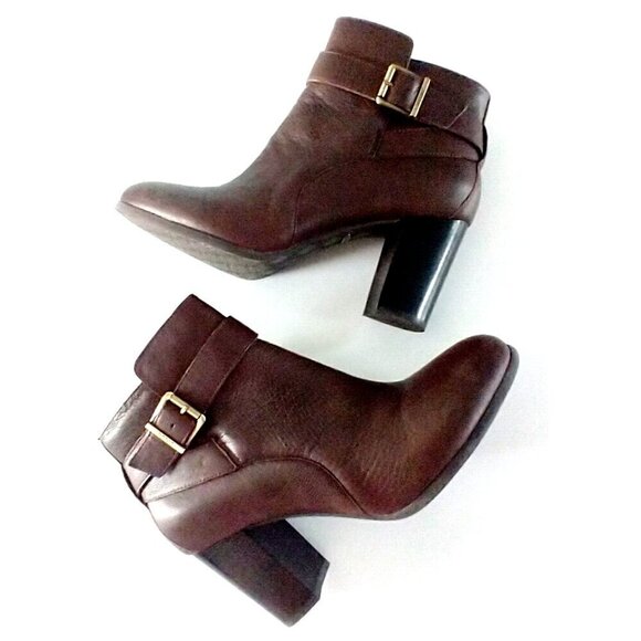 Vionic Allison Ankle Boots Brown Leather Buckle Strap Zip Weather Resist - 8.5M - Picture 1 of 10